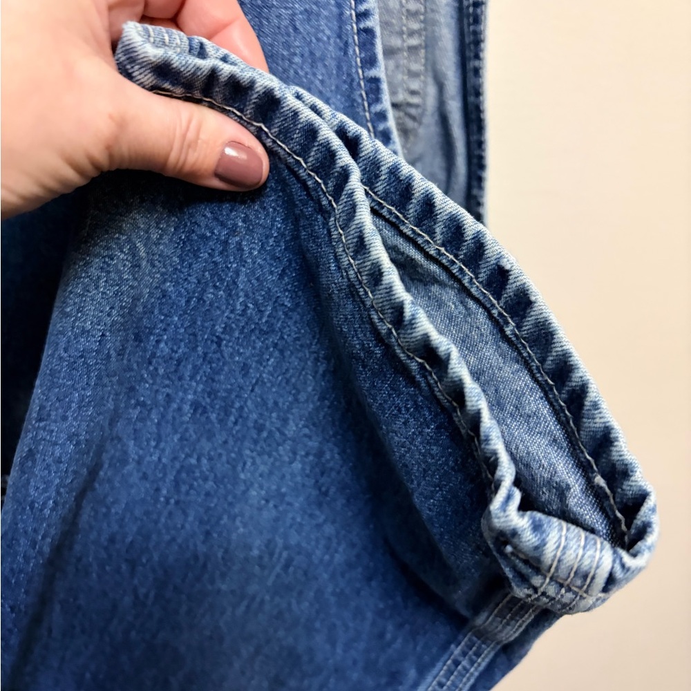 IKEDA Blue Denim Overalls Adjustable Strap Tapered Leg Utility - Picture 11 of 13